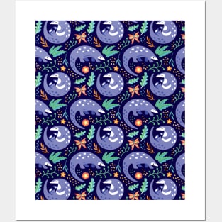 Cute Pangolin Tropical Pattern Posters and Art